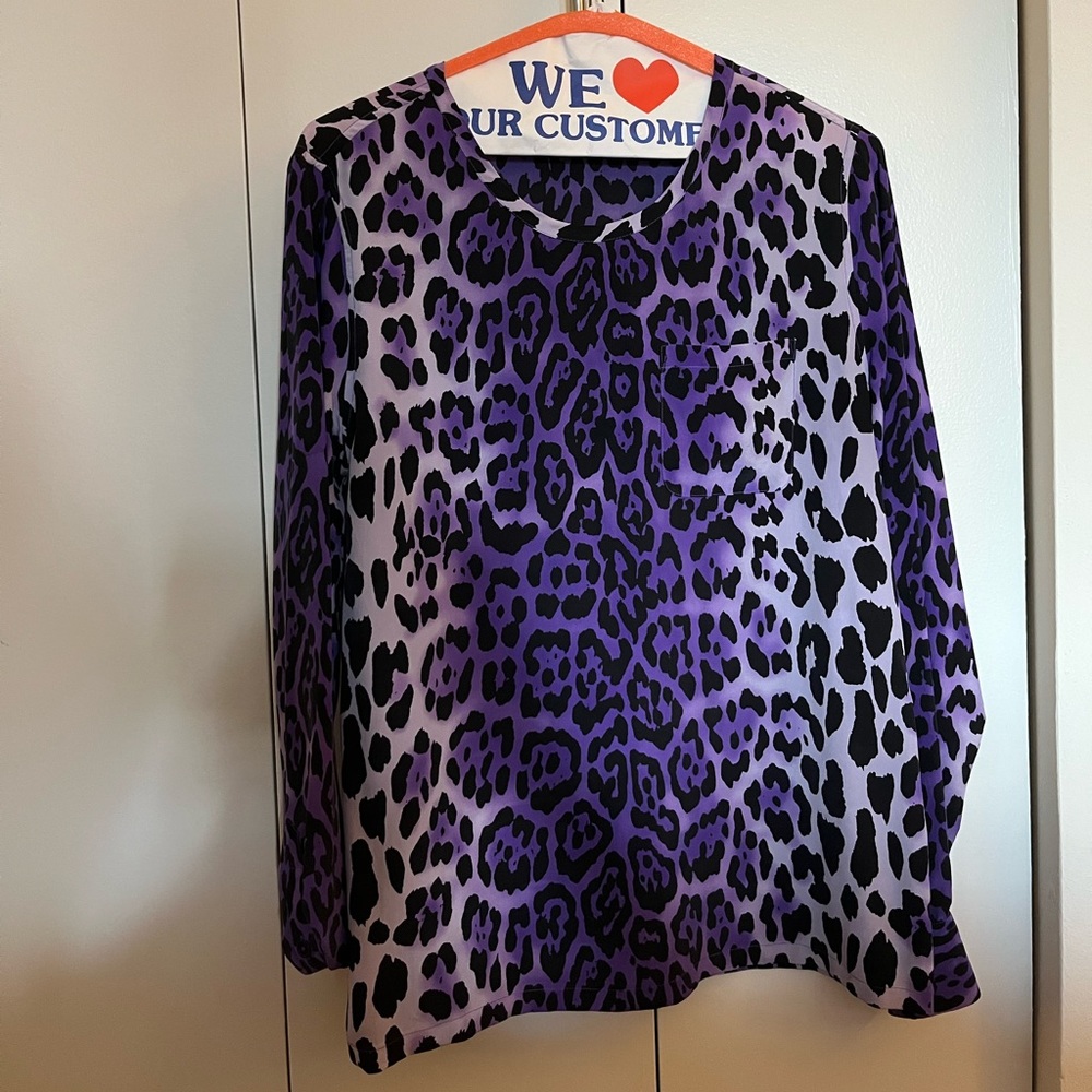 Equipment Silk purple leopard blouse